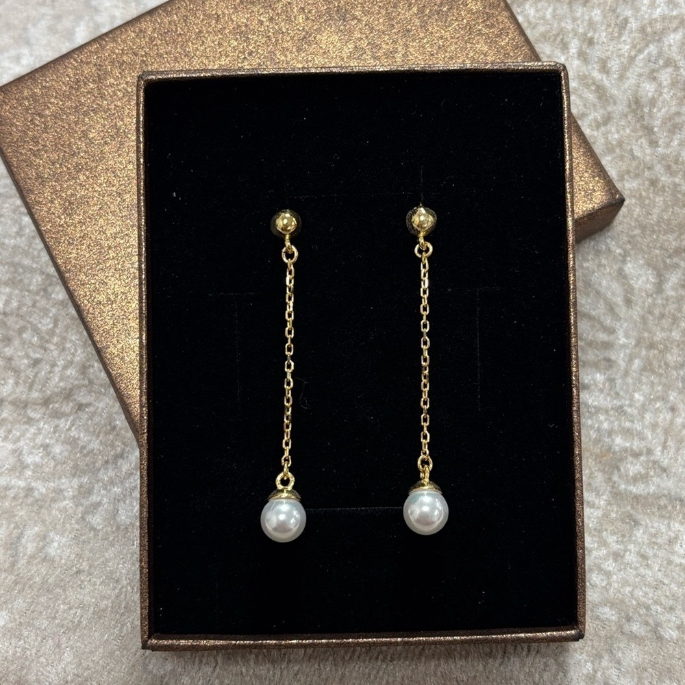 Brand New 14K Gold Plated Sterling Silver Freshwater Pearl Drop Earrings Dangly